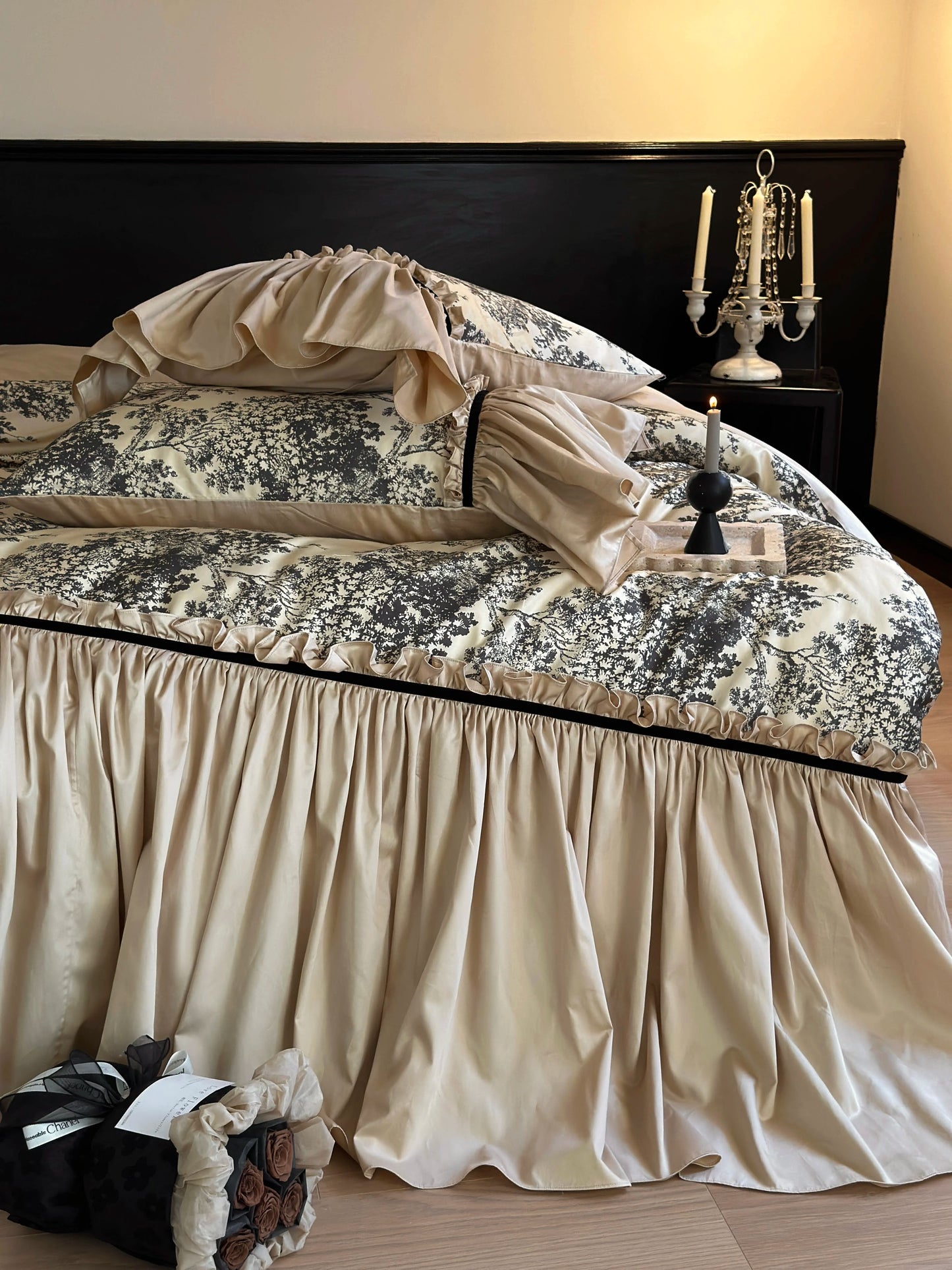 Korean Princess Cotton Bedding Set Retro French Duvet Cover Sets Flower Bed Skirt Bedding 4pcs Skin-friendly Bedspread Sheets