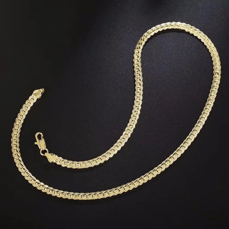 Unisex 18K Gold & 925 Sterling Silver Sideways Necklace — 6mm Fashion Chain Jewelry