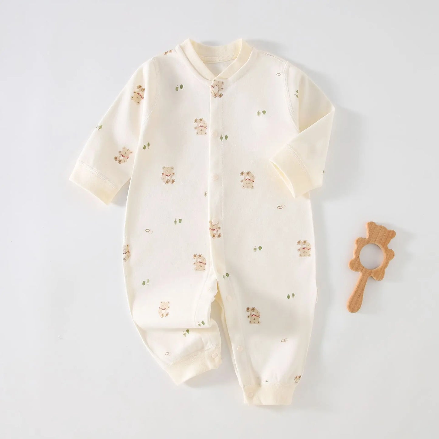 Newborn Cotton Onesie Romper - Cartoon Bear & Star Print for Spring/Autumn — view 4 of baby rompers