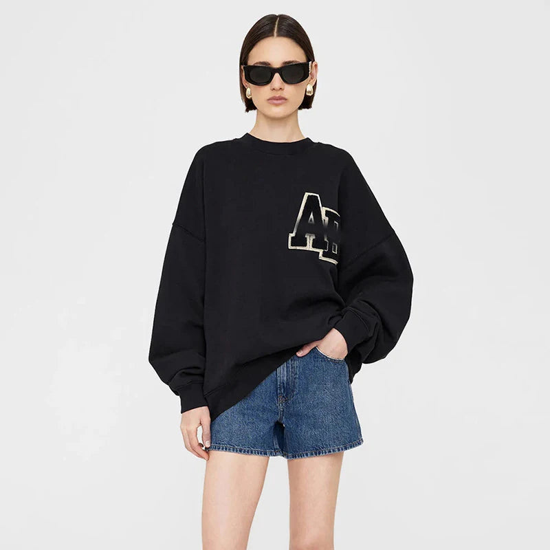 Women's Classic Letter Sweatshirt – Casual Cotton Crew Neck Pullover Hoodie