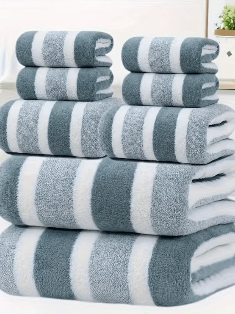 Bath Towels Coral Fleece 2-Piece Set — 5-Star Hotel Super-Soft Quick-Dry Non-Shedding Striped — view 6 of bath & towels