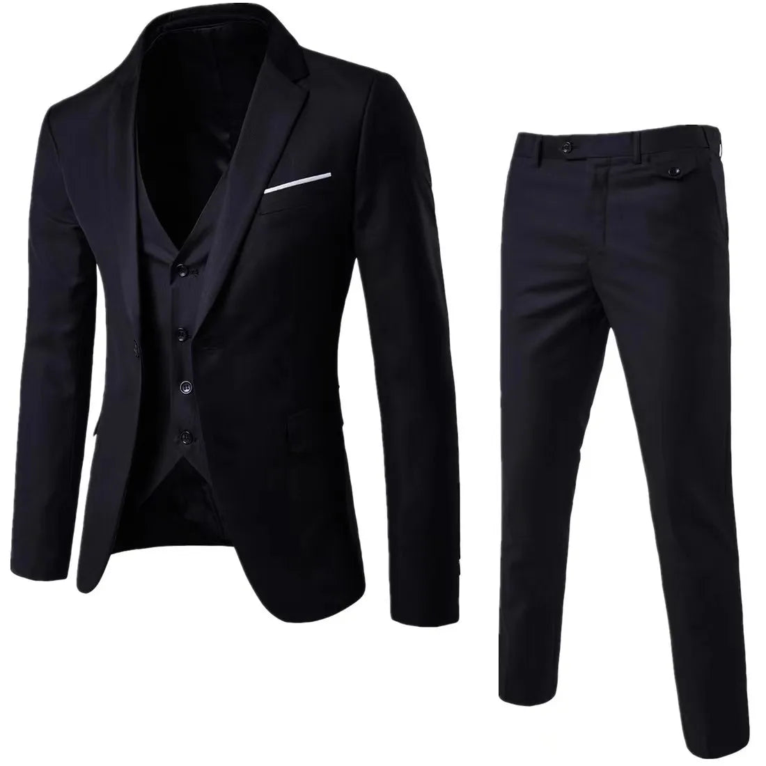 Fashion Jacket + Vest + Trousers Three-piece Set Men's Solid Color Business Gentleman Casual Slim Fit Wedding Dress Suit S-6XL