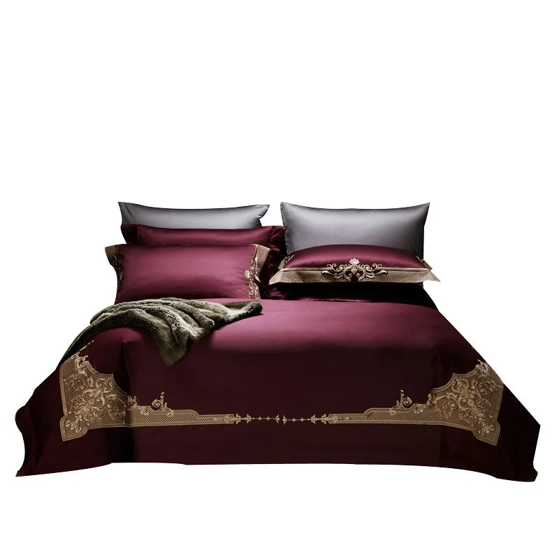 Brand New Wine Red Wedding Bedding Set 100% Cotton Silky Duvet Cover Set Luxury Wedding Birthday Gift Embroidery Quilt Covers