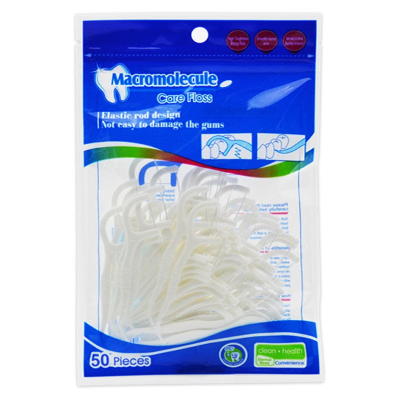 50pcs Disposable Dental Floss Sticks – Toothpick & Floss Combo for Easy Dental Cleaning