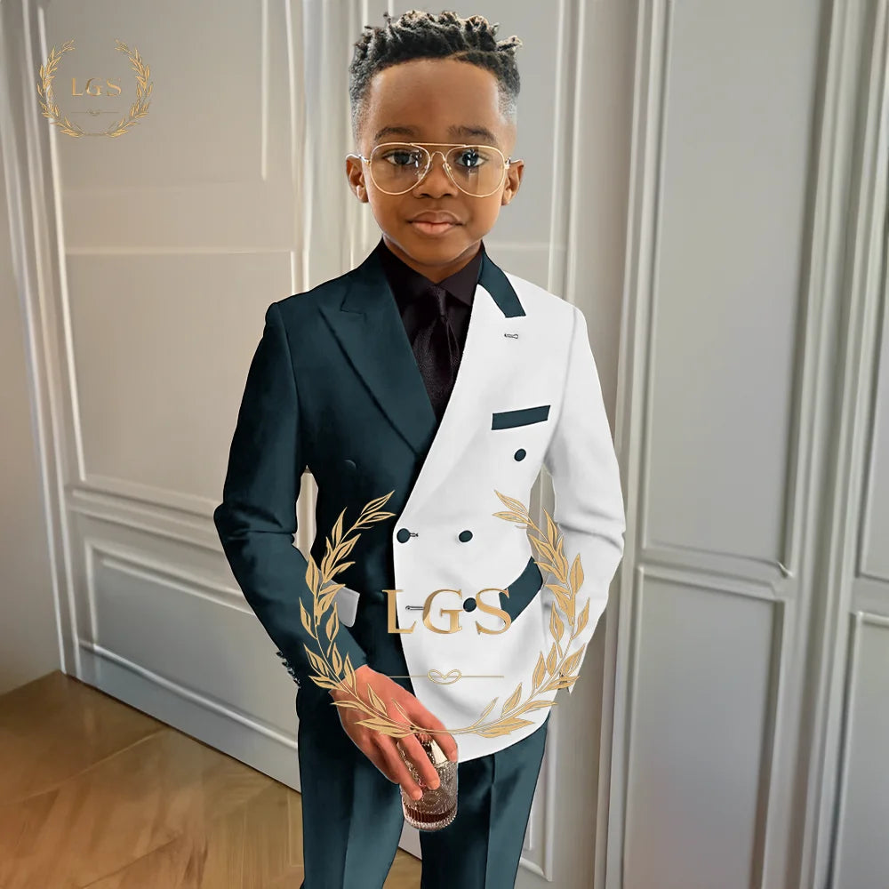 Boys’ Formal Elegant Colorblock Suit – 2-Piece Jacket & Pants Set for Weddings, Parties & Special Occasions
