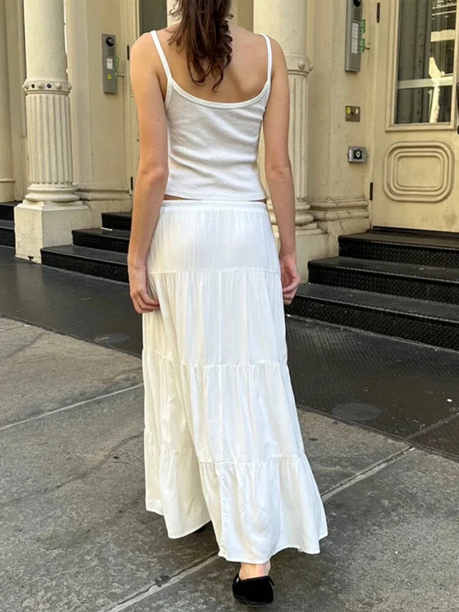 Y2K Fairycore Grunge Pleated Long Skirts 2024 Fashion Ladies Sweet Soft Cotton