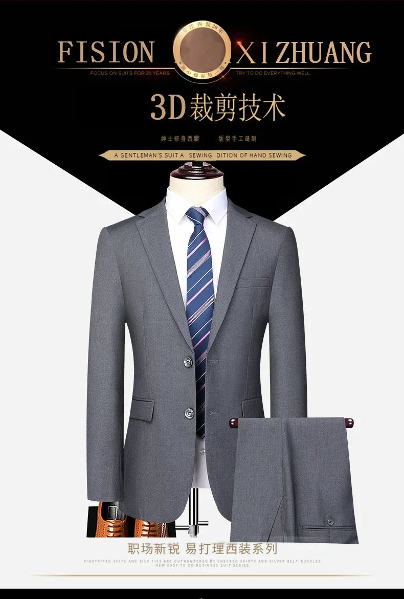 2024 Two-button Suit for Men (suit + Trousers) Handsome Slim-fit Business Professional Work Formal Two-piece Set S-6XL