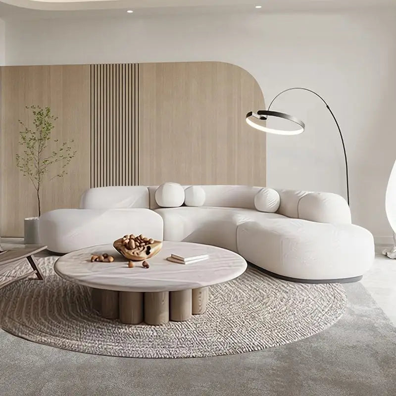 Modern Curved Bouclé Sofa Set – Luxurious Semi-Circular White Sofa for Stylish Living Spaces