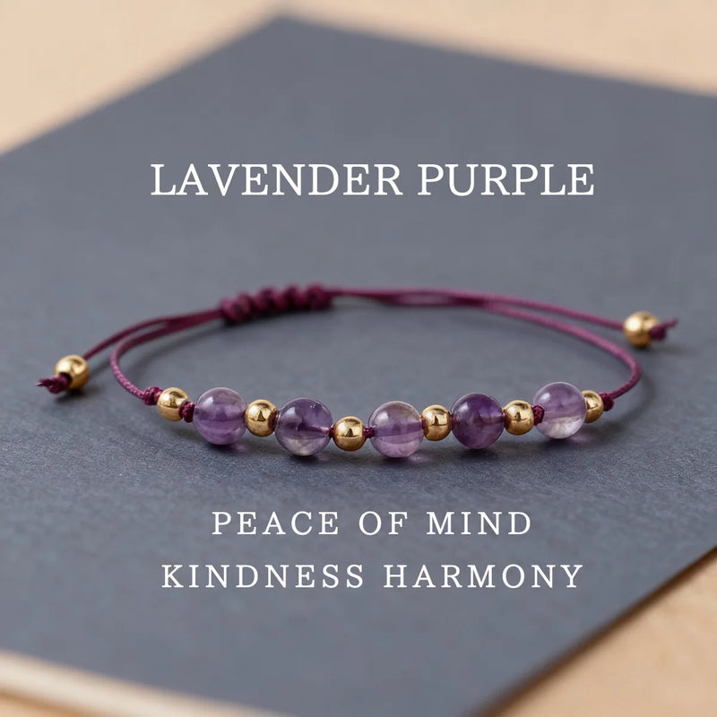 Crystal & Gemstone Amethyst Bracelet — Natural Woven Bead String Crystal Jewelry — view 1 of crystal & gemstone