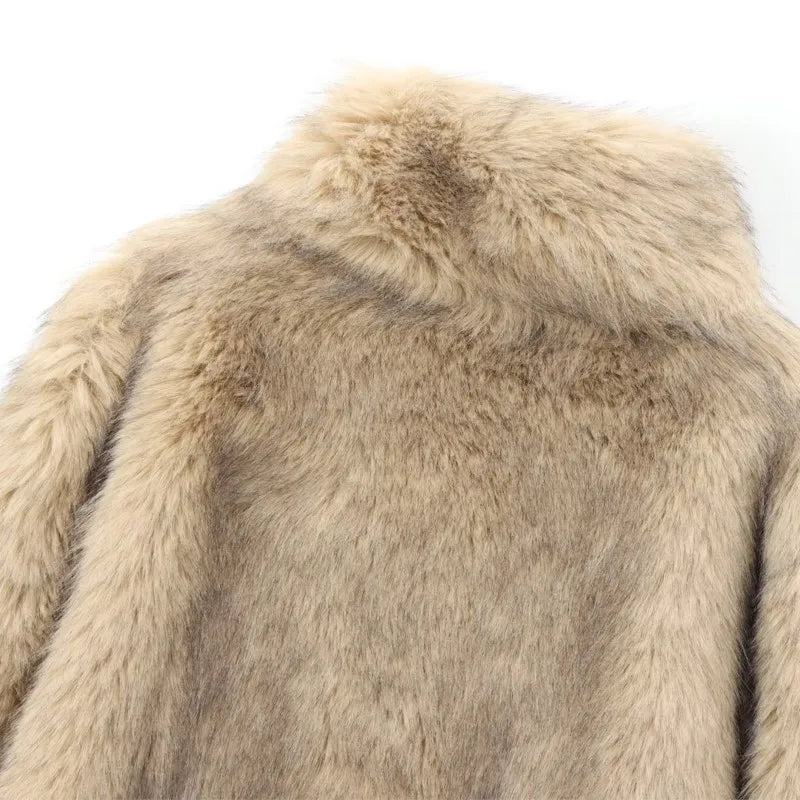 Women’s Artificial Fur Effect Hoodie – Soft Vintage Loose Pullover for Autumn