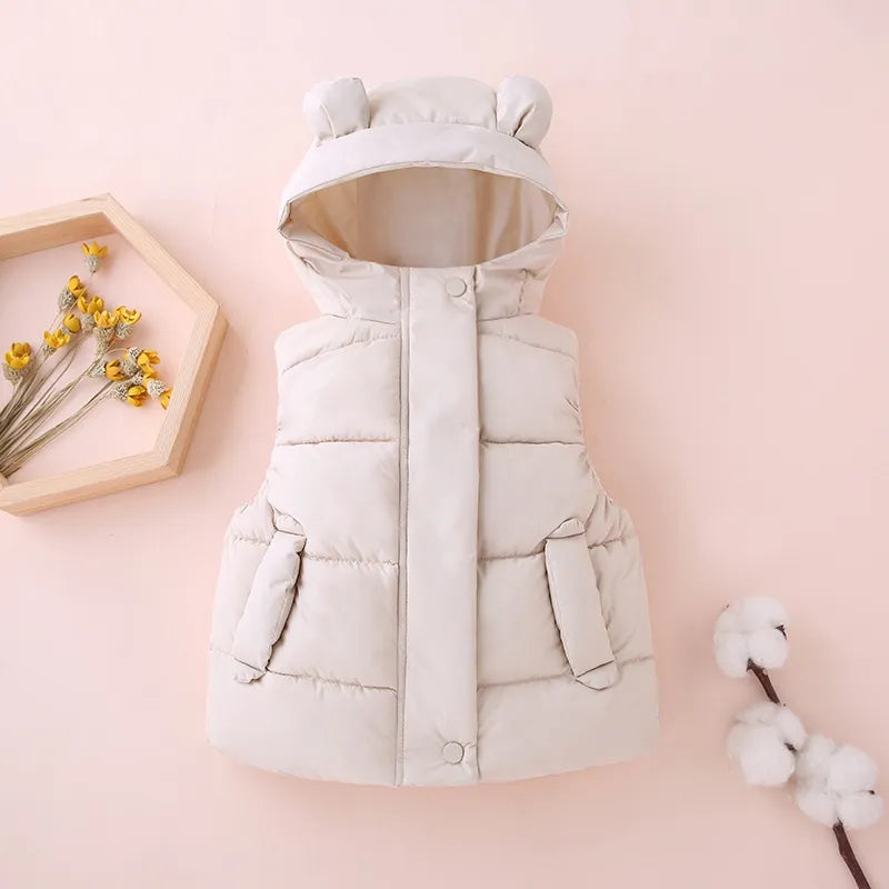 Toddler Kids Hooded Waistcoat – Cotton Padded Sleeveless Warm Vest (1-7 Years)