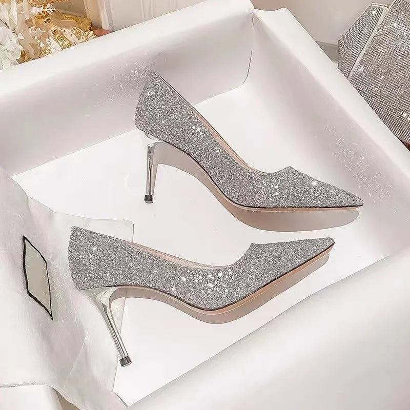 Heels & Pumps — Gold & Silver Designer Wedding Heels, Bridal Luxury Stiletto Pumps — view 1 of heels & pumps