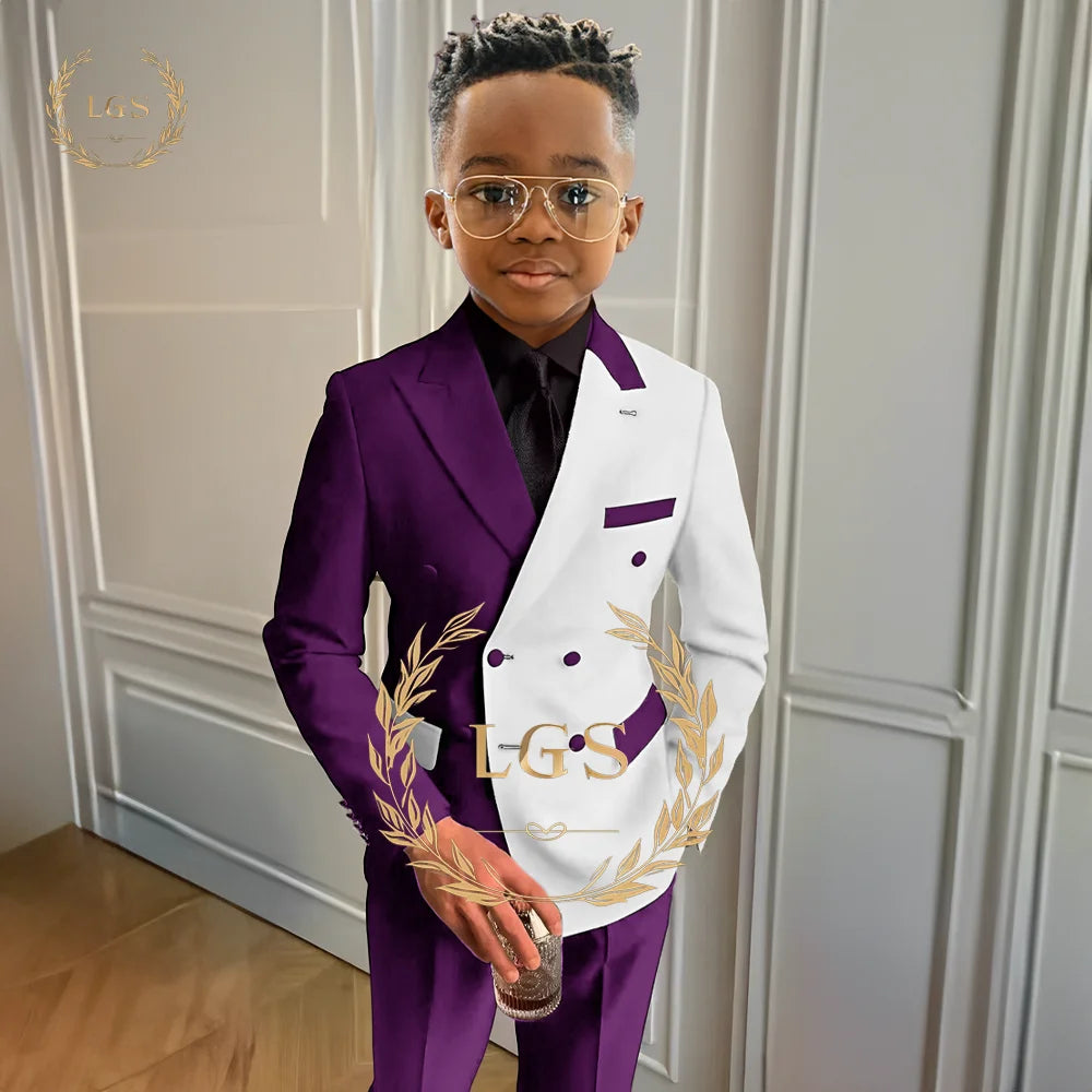 Boys’ Formal Elegant Colorblock Suit – 2-Piece Jacket & Pants Set for Weddings, Parties & Special Occasions