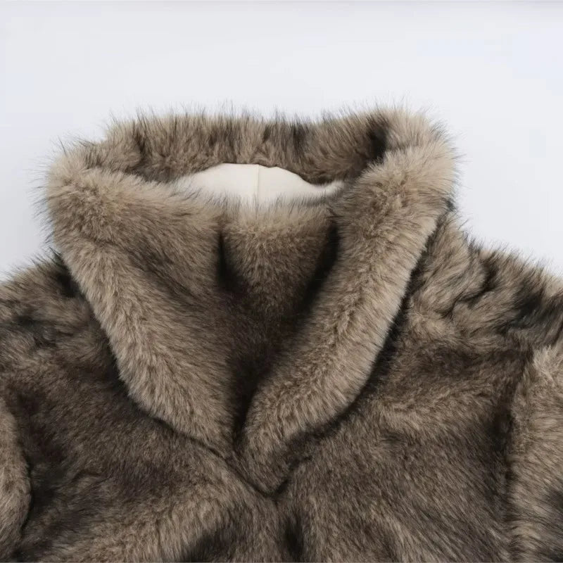 TRAF Women's Faux Fur Hoodie – Soft Vintage Pullover for Autumn Comfort