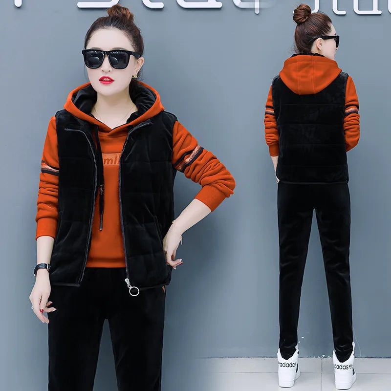 Women's Thick Velour Sportswear Tracksuit (3-Piece Set)