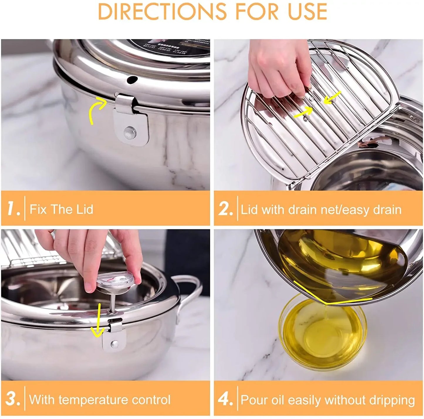 Japanese Style Deep Fryer Stainless Steel With Thermometer And Basket And Lid Kitchen Tempura Fry Pan Deep Fry Kitchenware