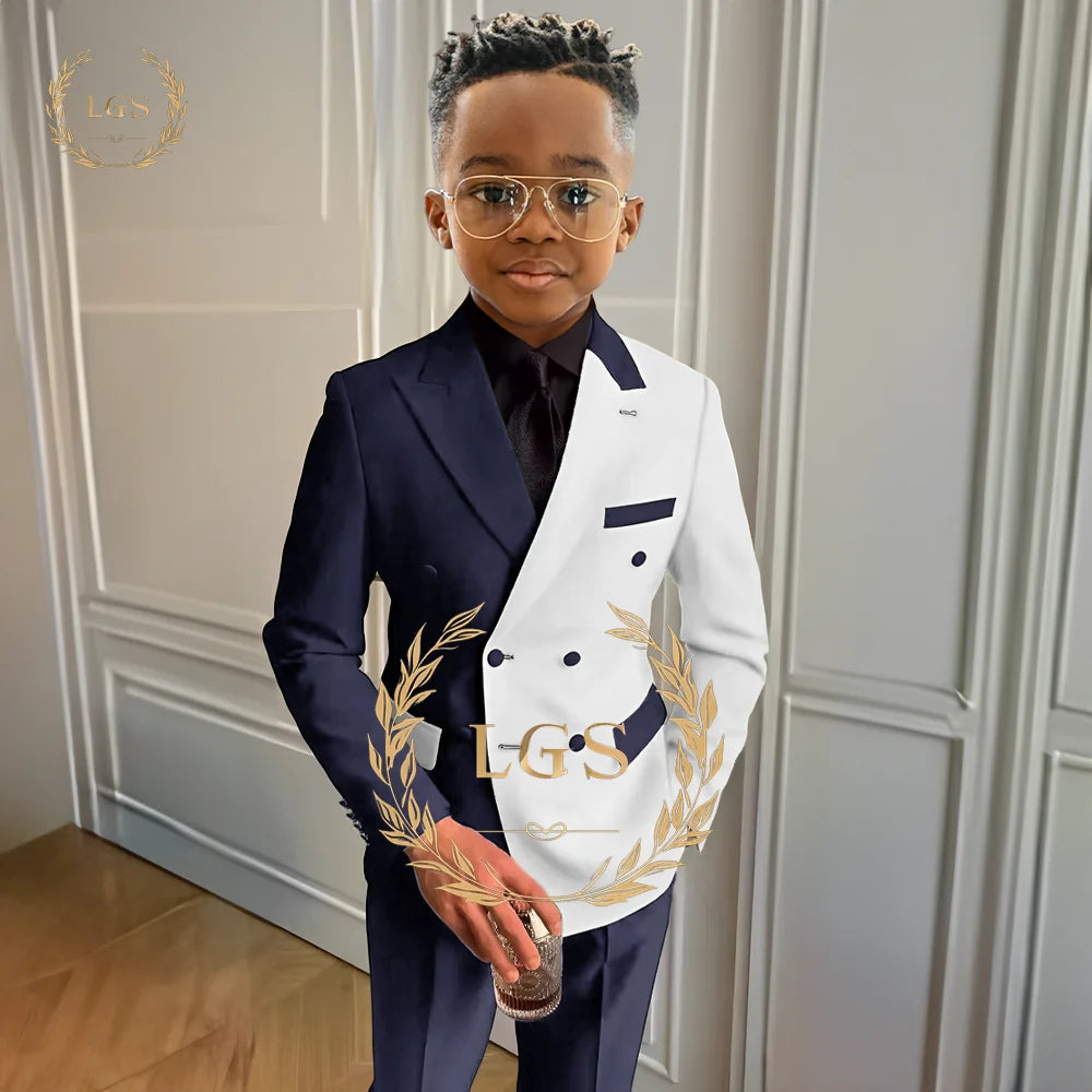 Boys’ Formal Elegant Colorblock Suit – 2-Piece Jacket & Pants Set for Weddings, Parties & Special Occasions