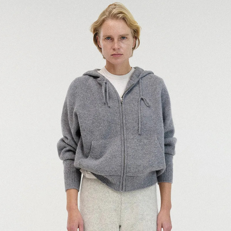 High-Quality Wool Knit Hooded Jumper – Women’s Autumn Y2K Fashion Pullover Jacket