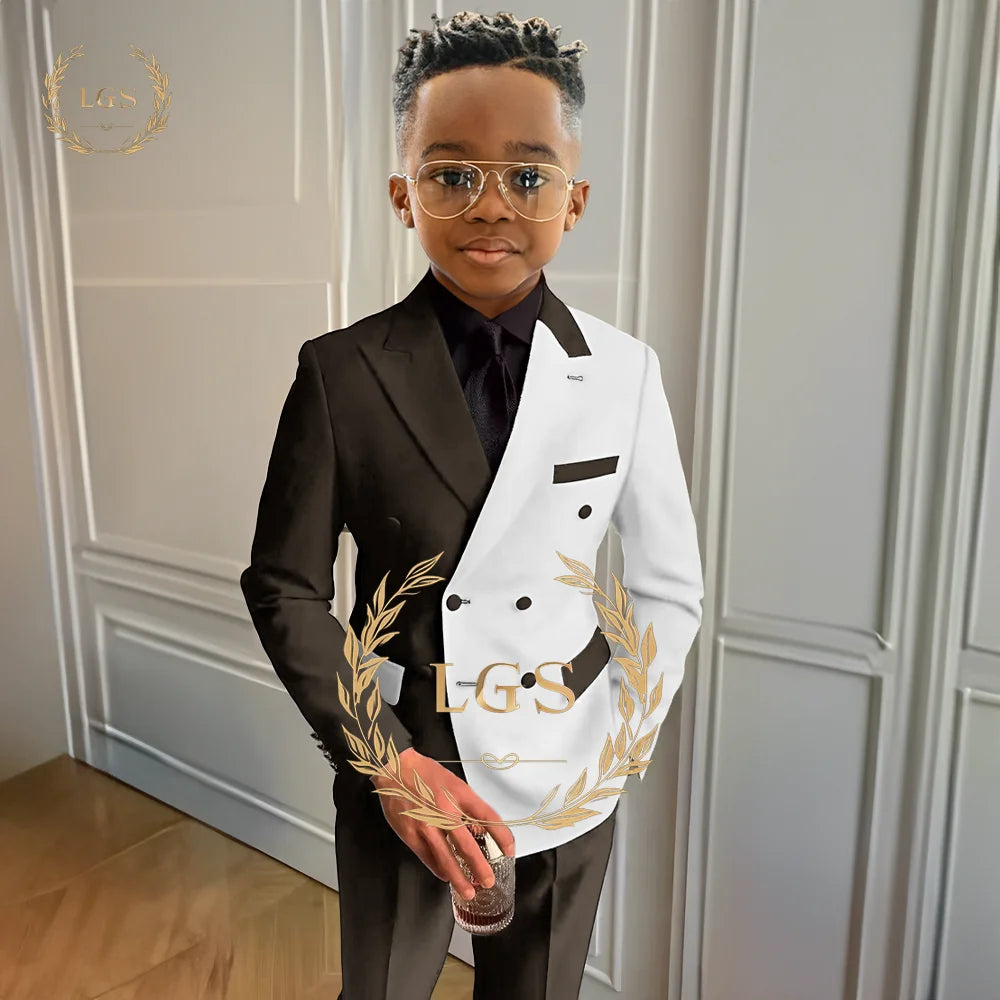 Boys’ Formal Elegant Colorblock Suit – 2-Piece Jacket & Pants Set for Weddings, Parties & Special Occasions