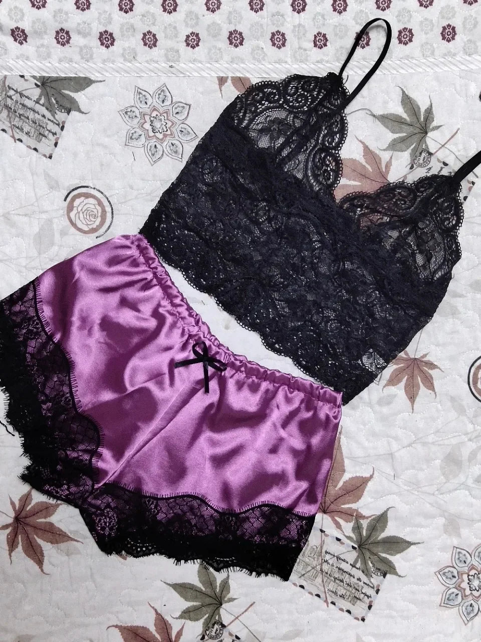 Lace Sleepwear Set for Women Sexy Transparent Sleeveless Tops Silk Shorts Pajamas Nightwear S-3XL