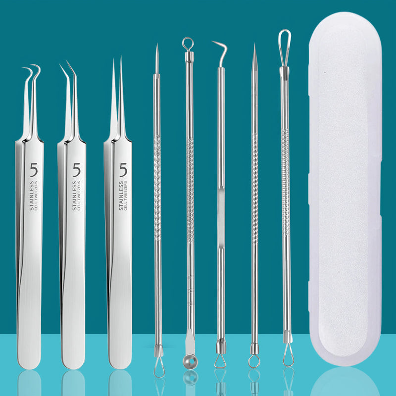 Stainless steel blackhead and pimple extractor skincare tool set