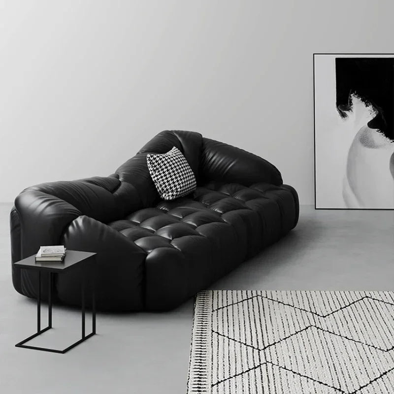 Luxury Black Italian Leather Sofa – Designer Modern Living Room Furniture