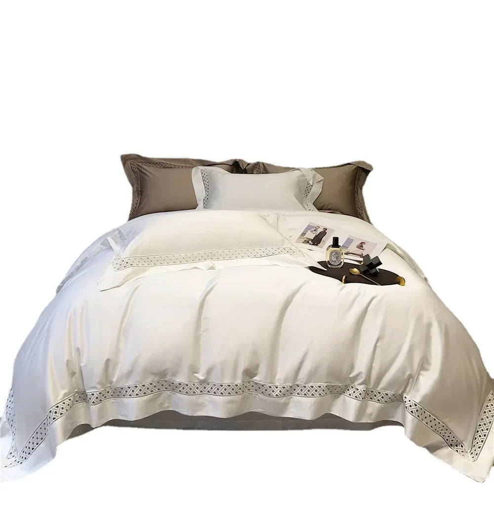 High-End Luxury 140 Pieces Pima Cotton Four-Piece Set Pure Cotton All Cotton Lace Hollow Quilt Cover Bed Sheet Bedding