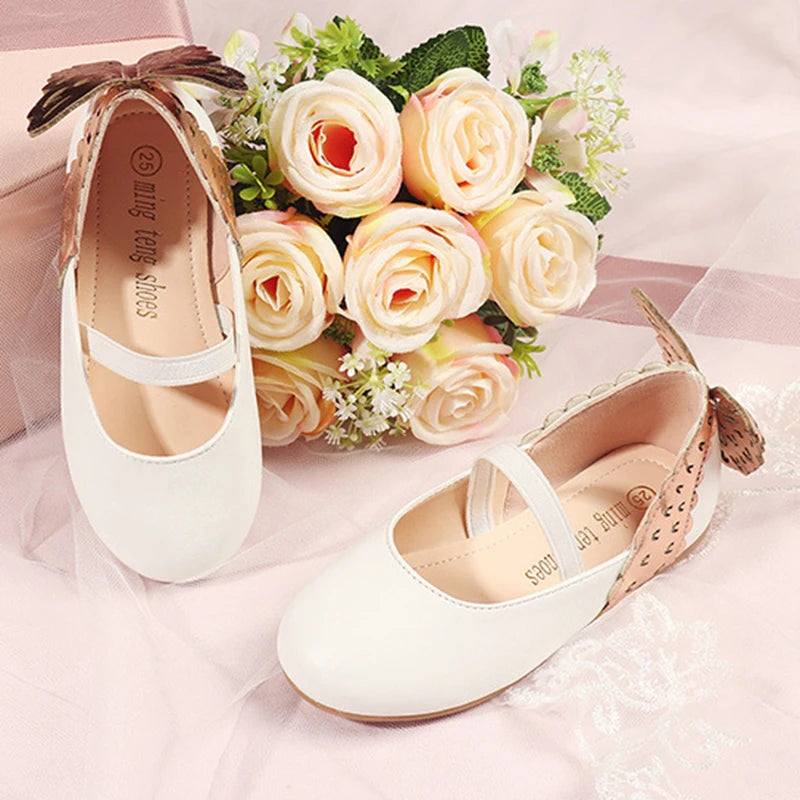 Flower Girl Butterfly Princess Ballet Flats – Leather Party Shoes for Toddlers (3T–4T)