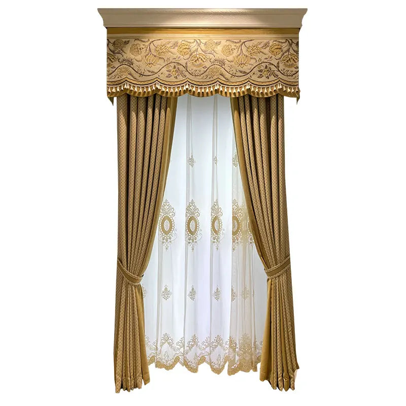 Plaid Jacquard Chenille Stitching Thickened Blackout Curtains for Living Room Bedroom Embroidered Yarn French Window Valance