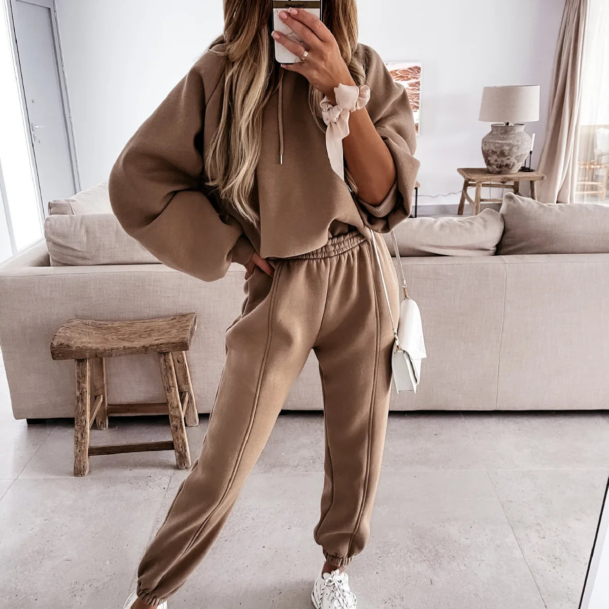 Oversized Fleece Tracksuit — Women’s Winter 2-Piece Hooded Long-Sleeve Lady Suit — view 10 of tracksuits