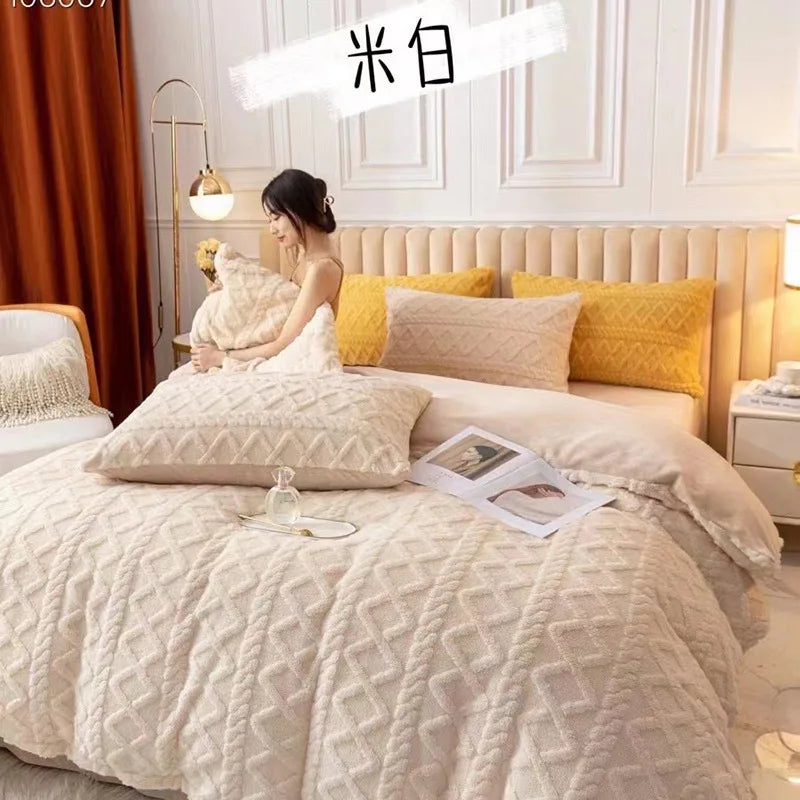 Tafu velvet four piece set of bed sheets thickened duvet cover autumn and winter lamb cashmere bedding