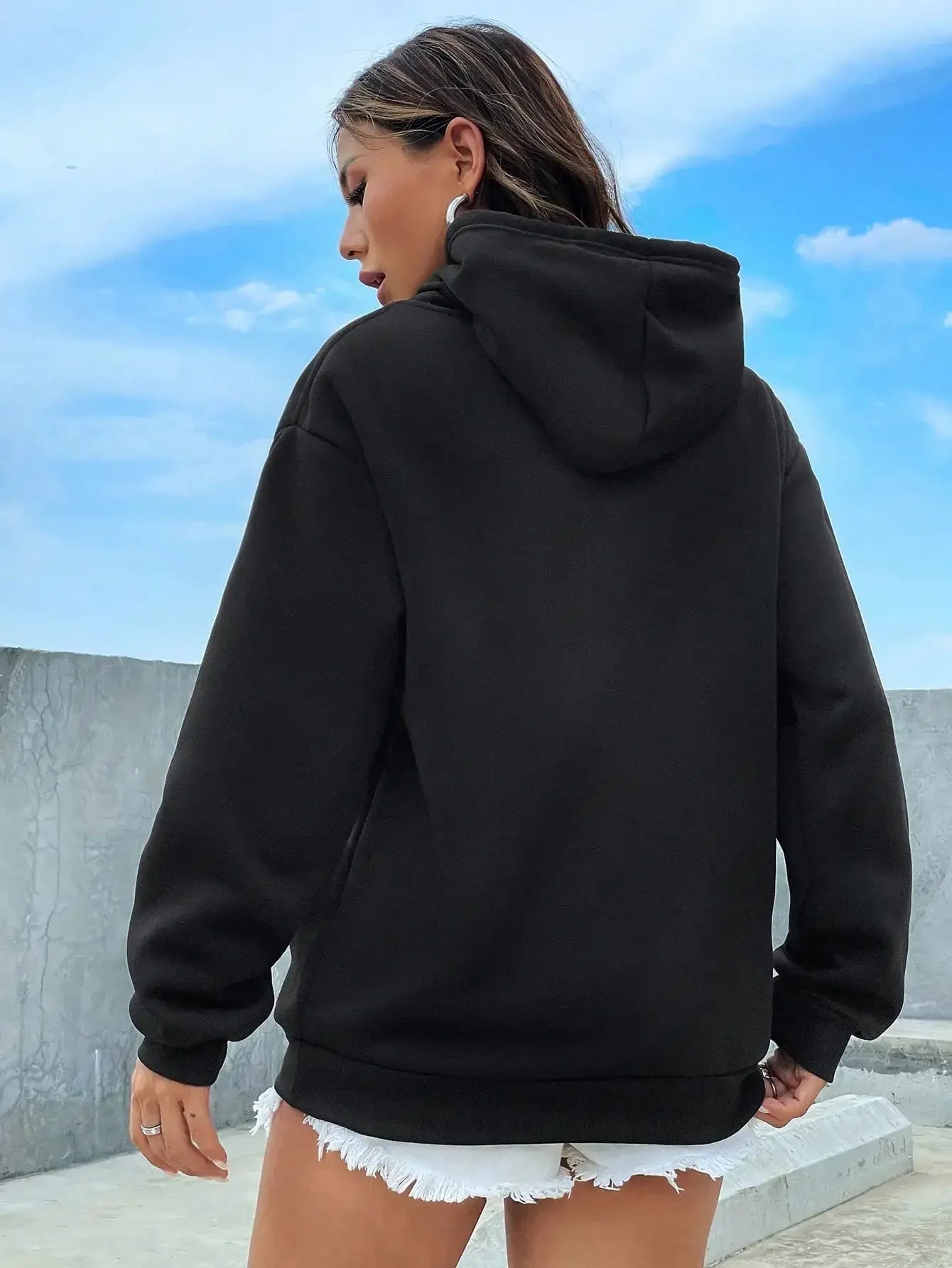 Women’s Solid Color Pocket Sweatshirt – Casual All-Match Creative Hoodie