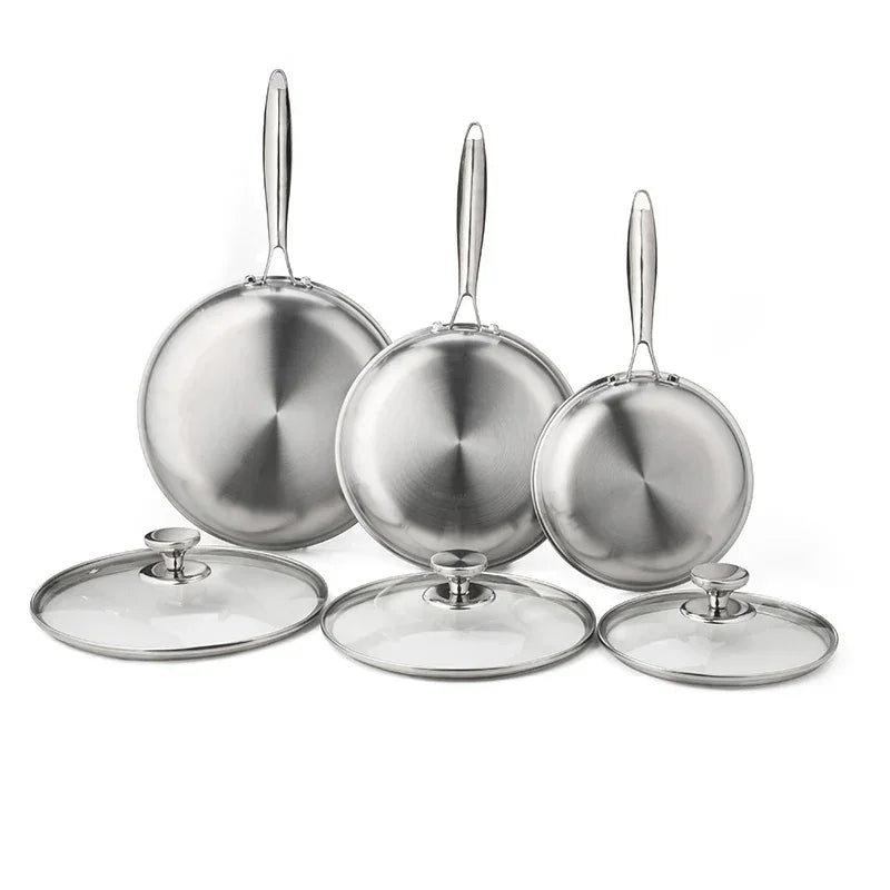 3-Piece HexClad Hybrid Cookware Set with Lids – Stainless Steel Non-Stick Wok & Kitchenware