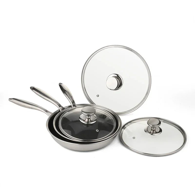 3-Piece HexClad Hybrid Cookware Set with Lids – Stainless Steel Non-Stick Wok & Kitchenware