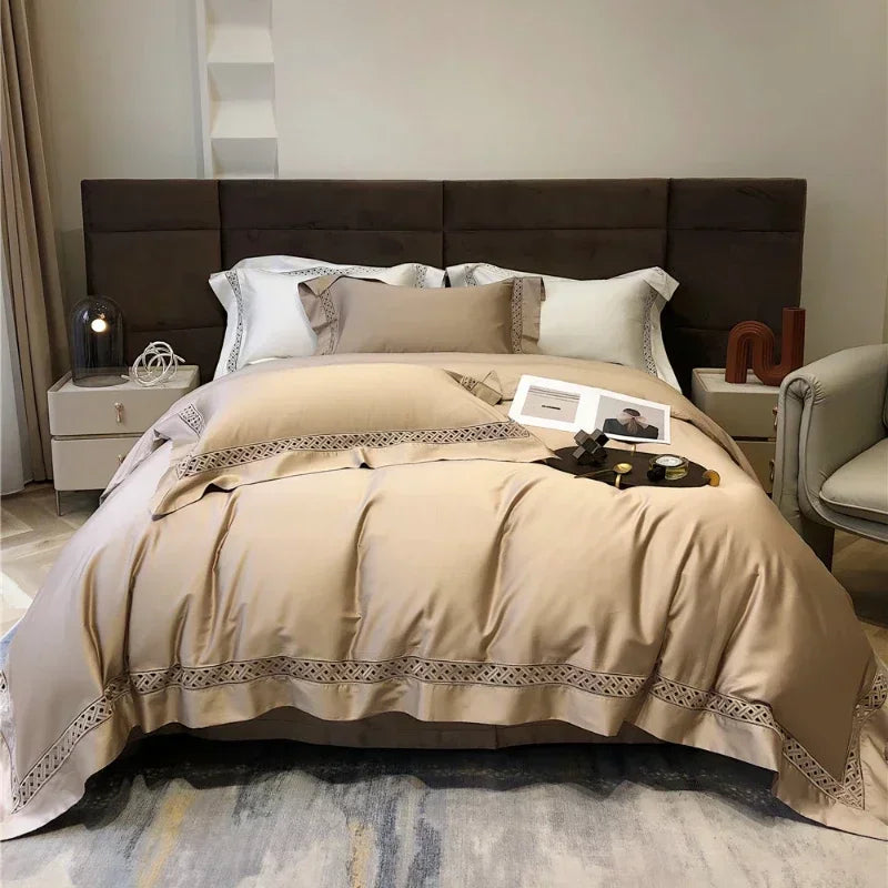 High-End Luxury 140 Pieces Pima Cotton Four-Piece Set Pure Cotton All Cotton Lace Hollow Quilt Cover Bed Sheet Bedding
