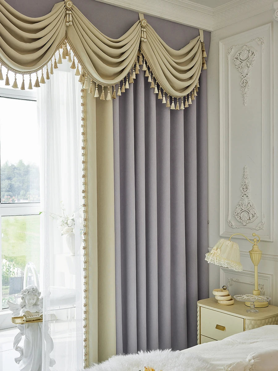 Custom curtain shading French luxury Chenille bedroom high-grade villa purple cloth blackout curtain tulle valance drape C1519