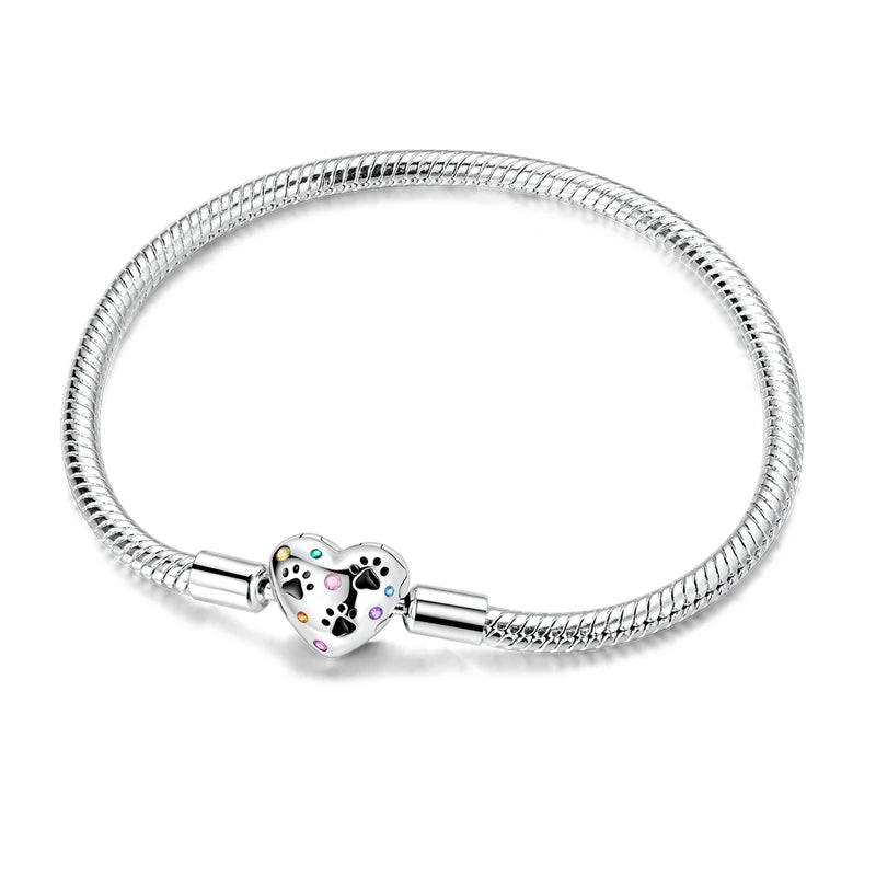 Pearl & Heart Charm Sterling Silver Bracelet 17-20cm — 925 DIY Fit Beads