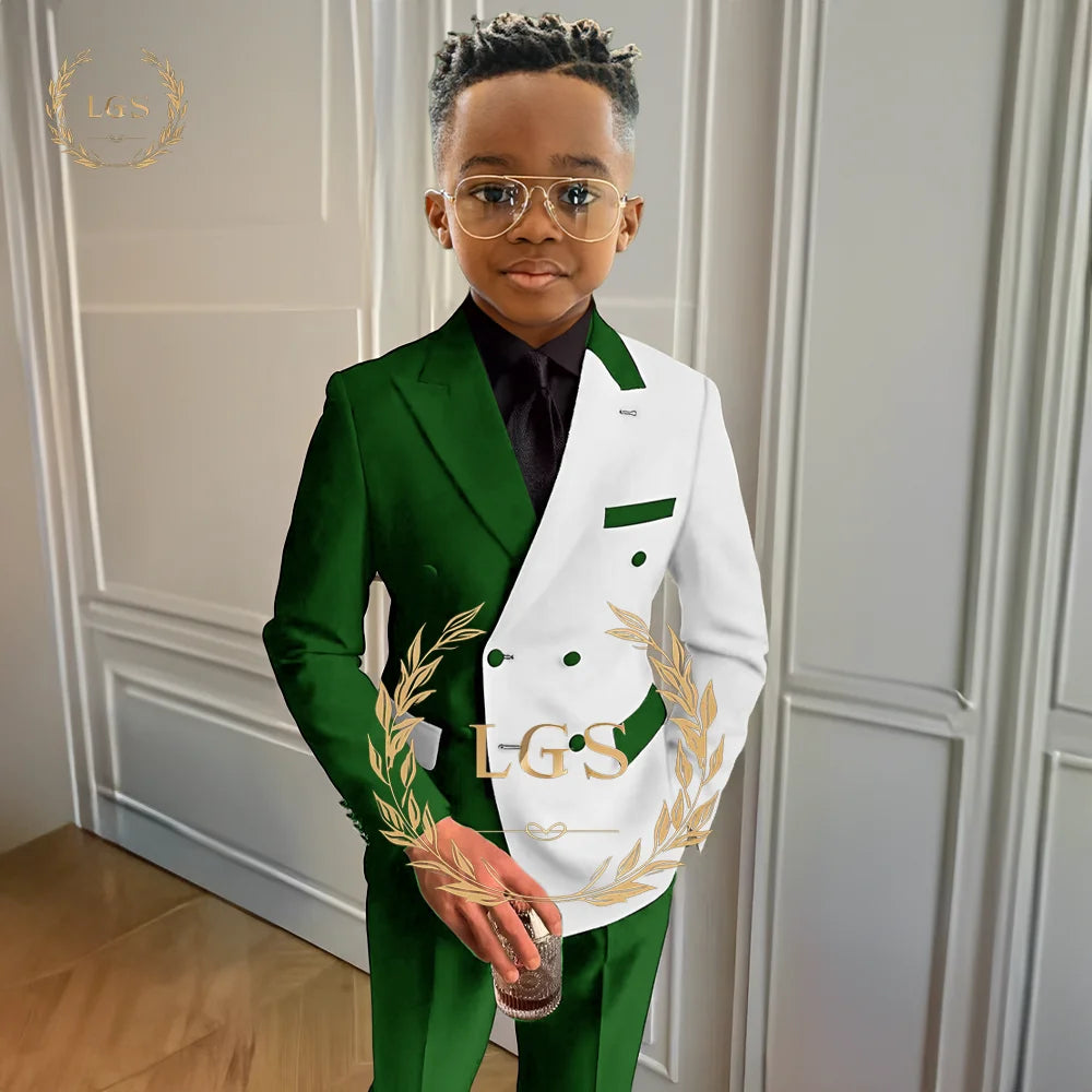 Boys’ Formal Elegant Colorblock Suit – 2-Piece Jacket & Pants Set for Weddings, Parties & Special Occasions