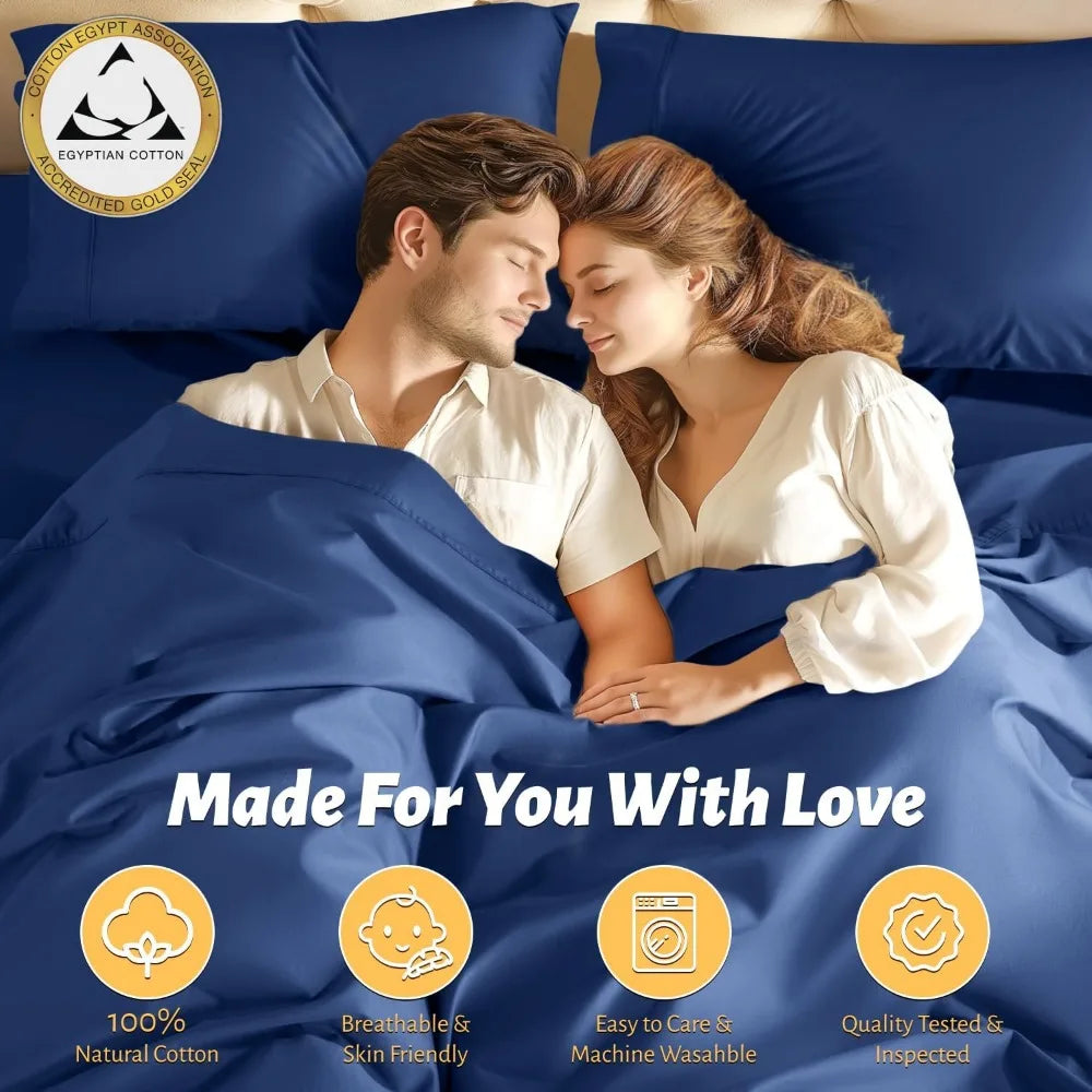 100% Egyptian Cotton Sheets Set - 1000 Thread Count,Luxury Cotton Bed Sheets,Breathable & Cooling Bedding