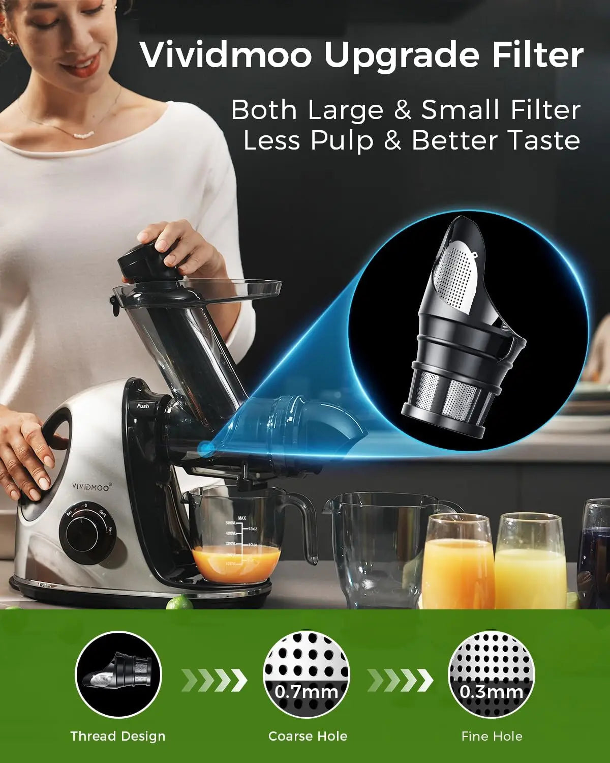 Juicer Machines, Cold Press Juicer Machines 3 inches Wide Chute, Vividmoo Slow Masticating Juicer, Celery Juicers