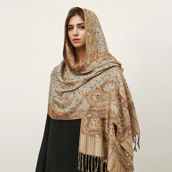 Bohemia Hijab Scarf Pashmina — Cashmere Modest-Fashion Long Shawl, Boho Print Head Wrap — view 1 of scarves & wraps