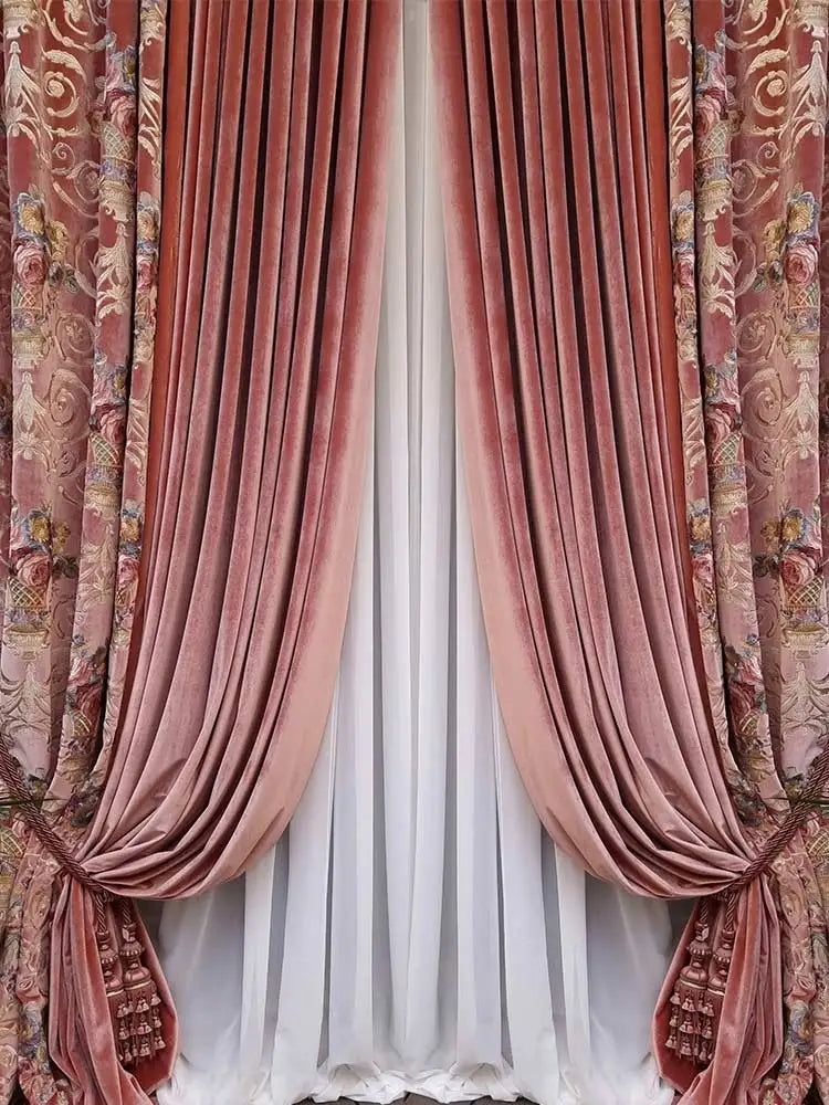 Palace Water Red Embroidered Velvet Curtains – Luxury Custom Drapes for Living Room & Bedroom