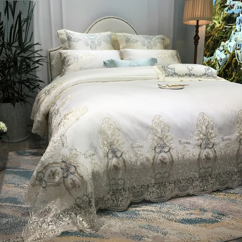 High Precision Brocade Cotton Luxury Princess Wedding lace Bedding Set Bed Sheets High-end Duvet Cover Set for Wedding Gift