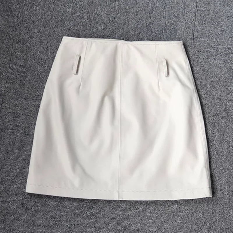 New Short Skirt Women Soft Real Leather Sheepskin Design High Waist Thin Shorts Female Street Sexy Mini