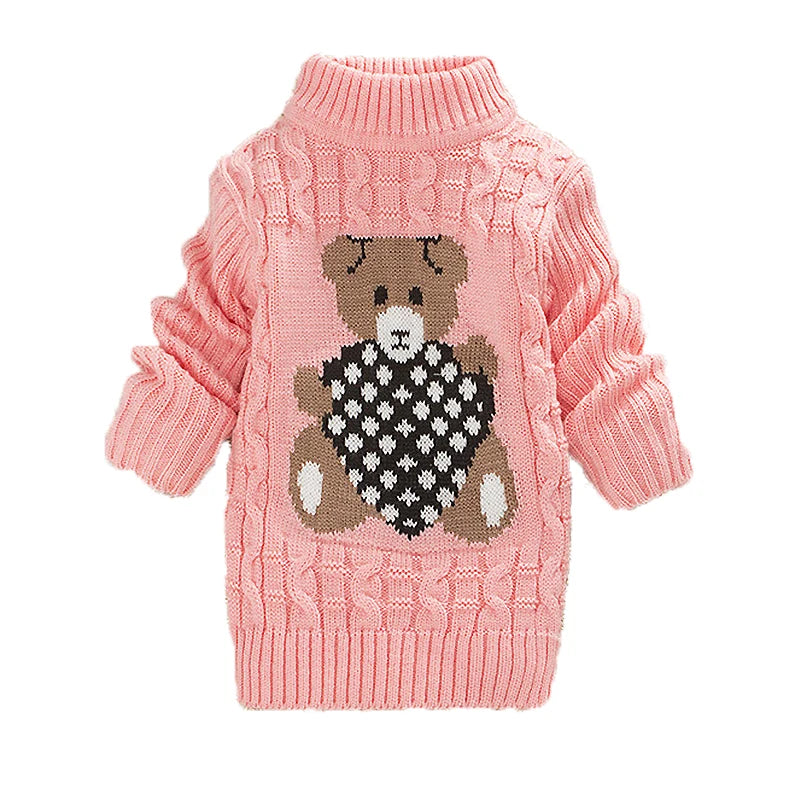 2023 Winter Boys Girls Sweater Thick Knitted Bottoming Turtleneck Shirts Solid High Collar Pullover