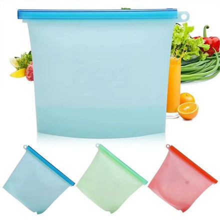1000ml Reusable Silicone Food Storage Bag – Airtight Leakproof Zip Seal Freezer & Lunch Bag (4 Colors)
