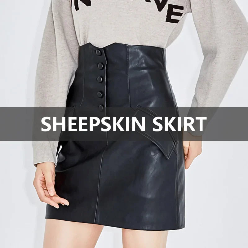 New Coming Summer Mini Skirt High Waist Women Genuine Sheep Leather Skirts