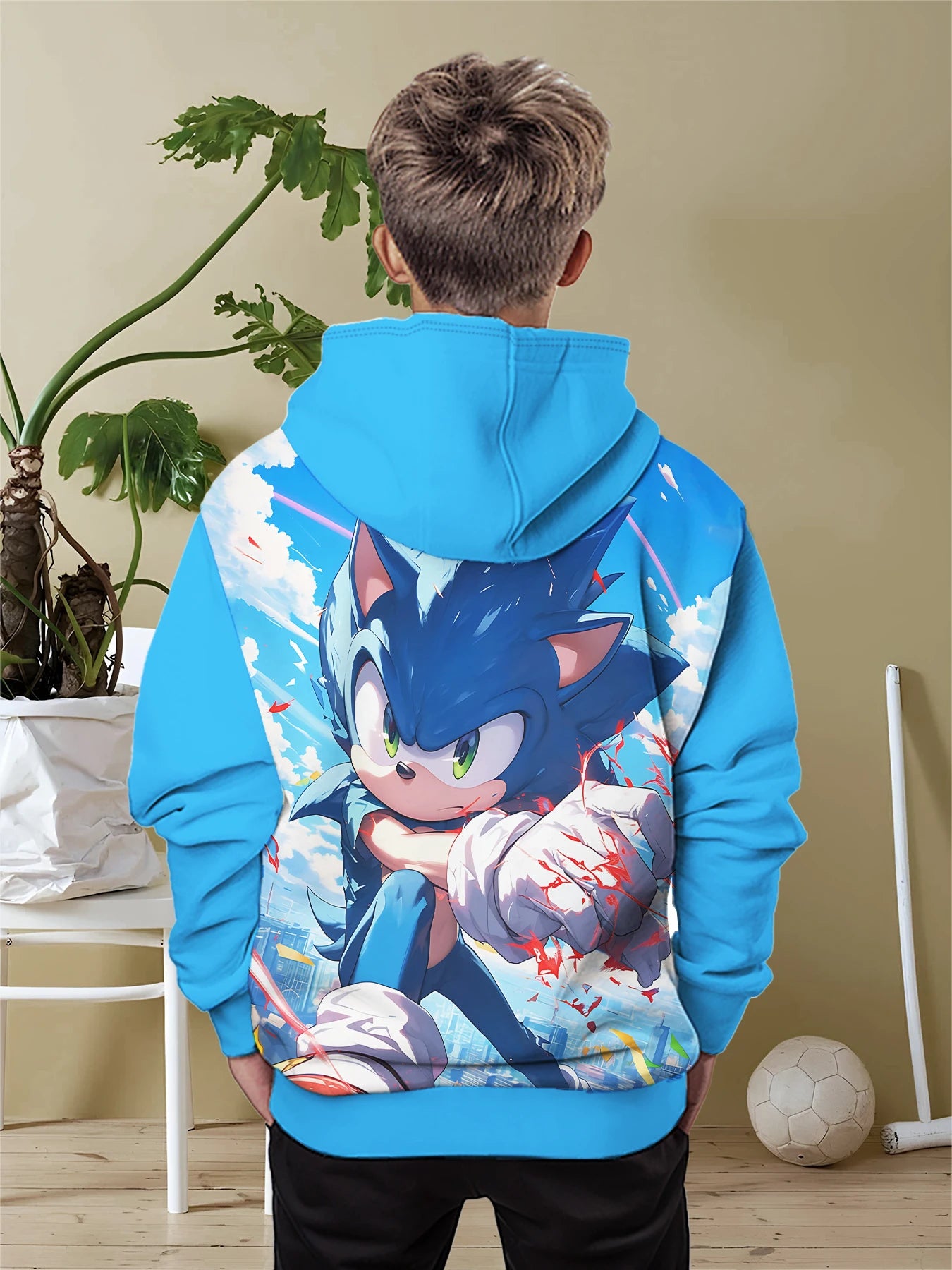 S-Sonic the Hedgehog 3D Print Hoodie – Unisex All-Season Casual Sweatshirt for Boys & Girls