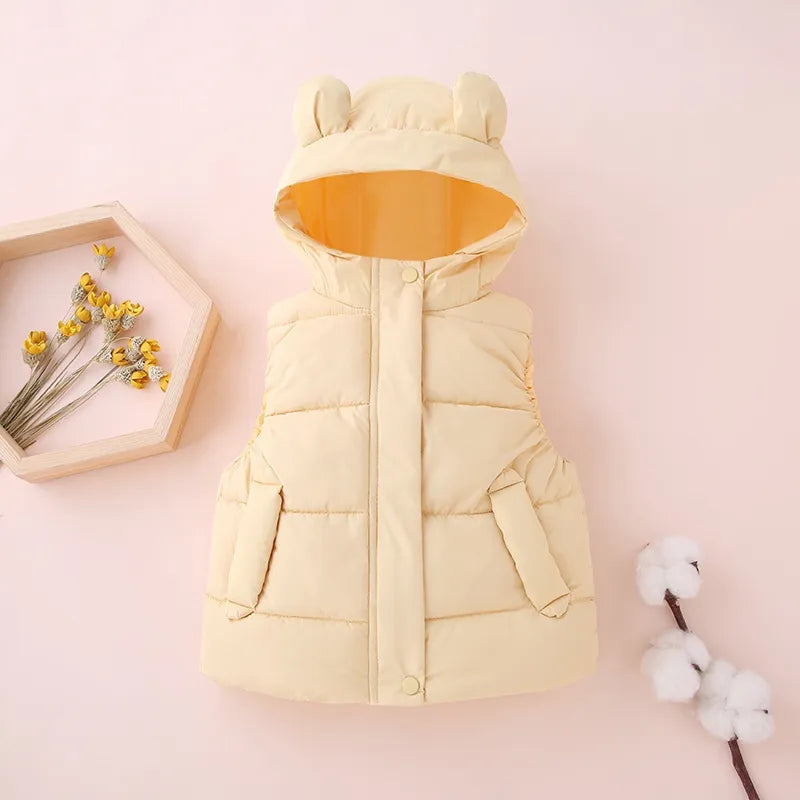 Toddler Kids Hooded Waistcoat – Cotton Padded Sleeveless Warm Vest (1-7 Years)