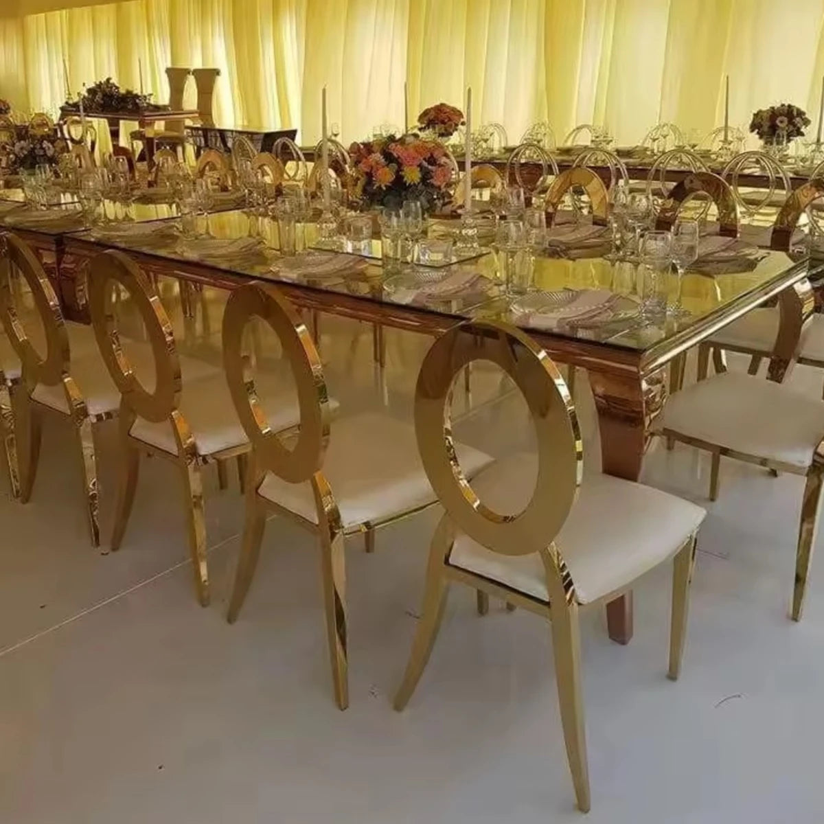 50pcs Gold/Silver Stainless Steel Oval Back Banquet Chairs – Luxury Wedding & Hotel Furniture